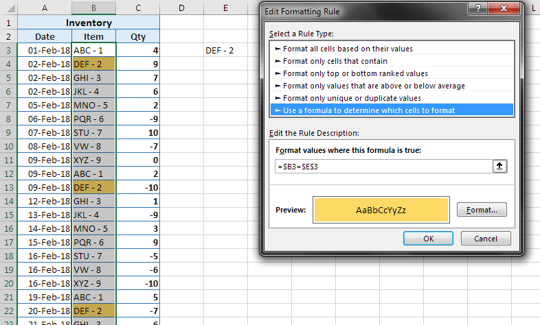 13 formulas in conditional formatting