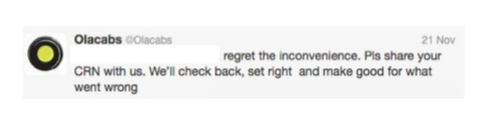 Ola cab tweet reply to frustrated customer