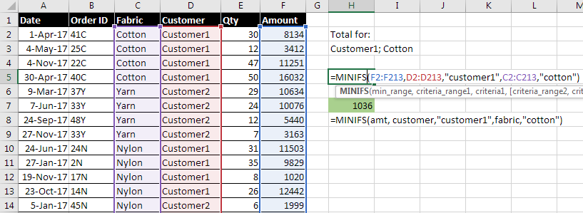 7 minifs for total of cotton for customer1