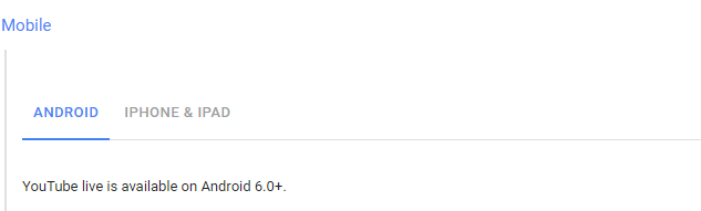 Youtube live streaming on mobiles