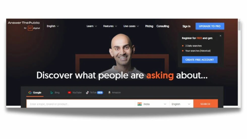 Answer the public is a tool for all question and keyword research