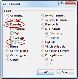 Clean data in excel select errors