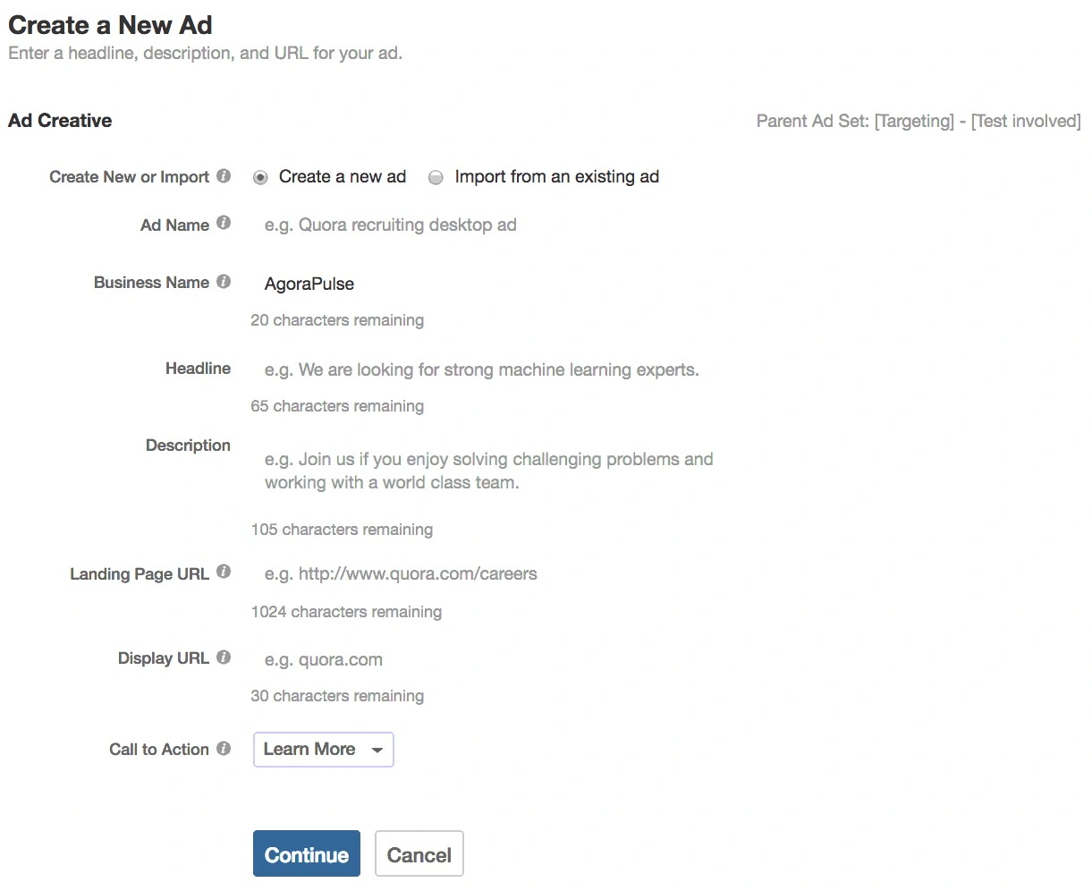 Create your ad on quora