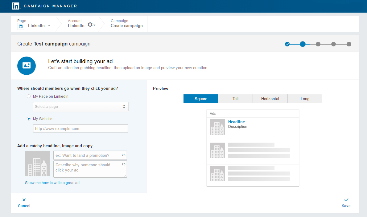 Create-a-text-ad linkedin ads