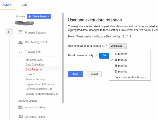 Data retention google analytics gdpr