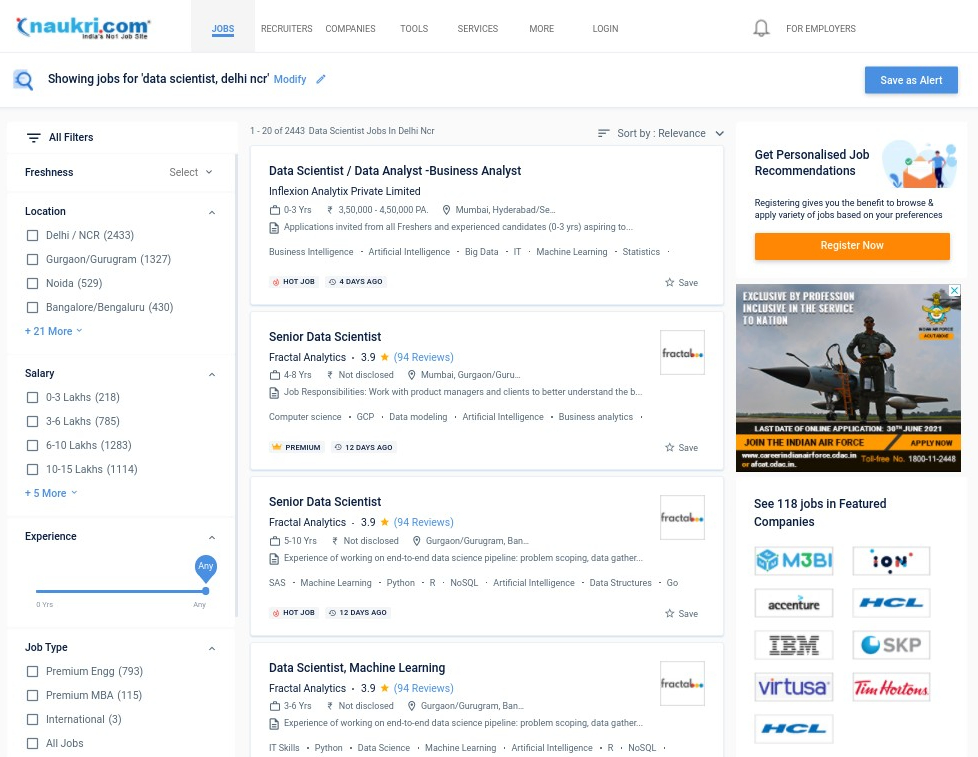 Data science jobs on naukri. Com