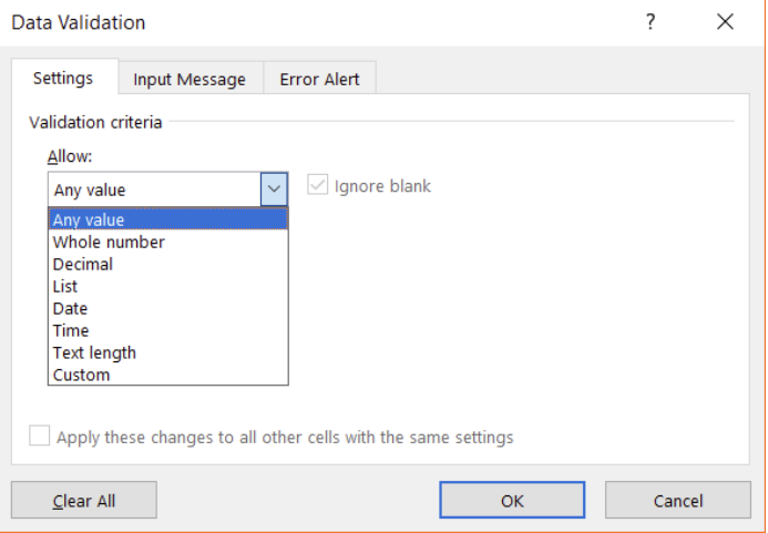 Use data validation in excel