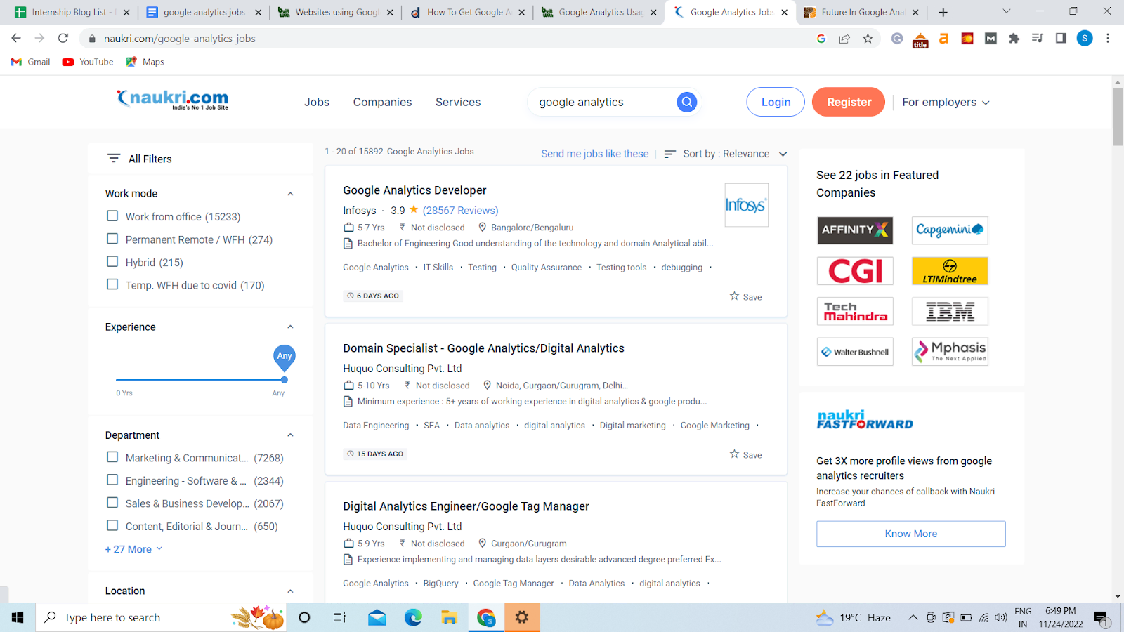 Google analytics jobs opening