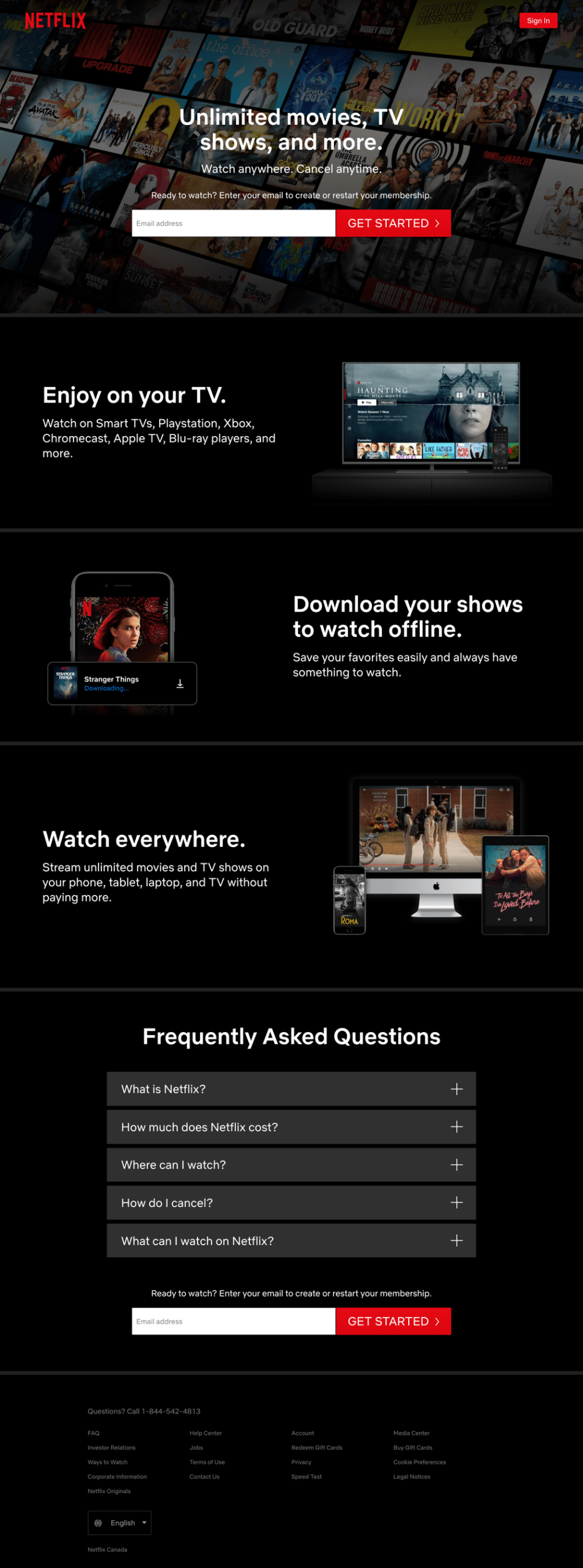 Netflix landing page