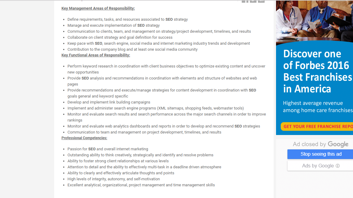 Seo executive job description