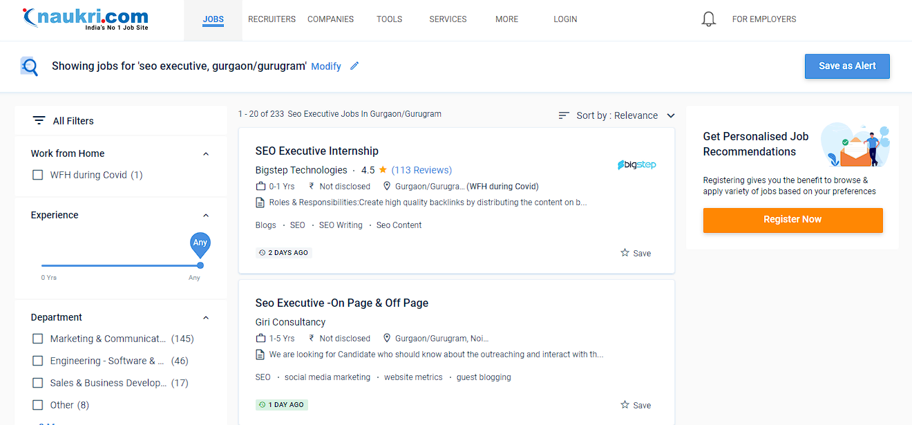 Seo executive jobs in gurgaon