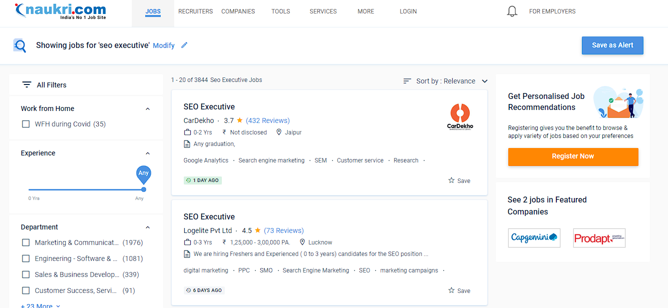 Seo executive jobs in india