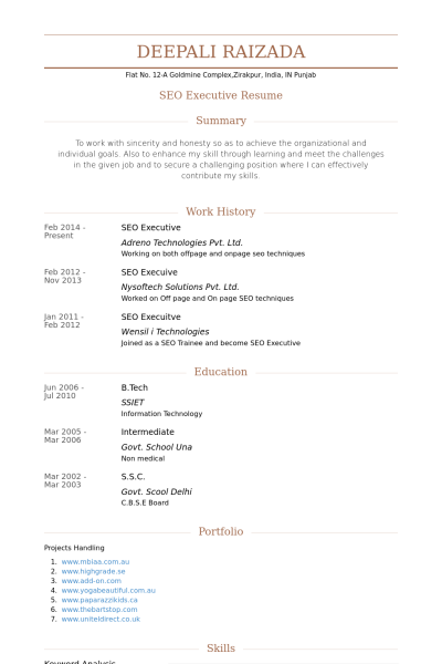 Seo resume