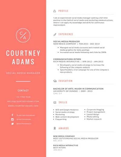 Social media marketing resume