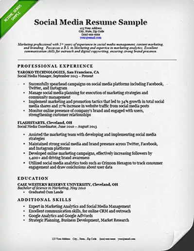 Social media marketing resume