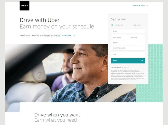 Uber landing page