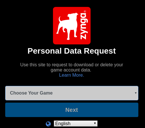Delete or download option provided by zynga on request, gdpr