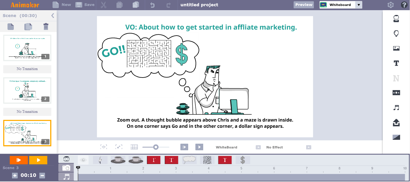 Whiteboard animation storyboard in animaker
