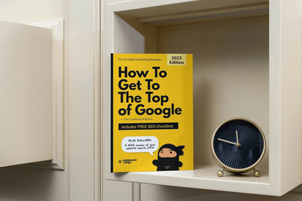 How to get to the top of google" book cover by tim cameron-kitchen with free seo checklists and website review offer,