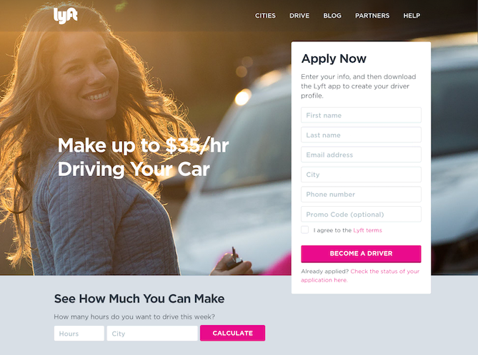 Lyft landing page