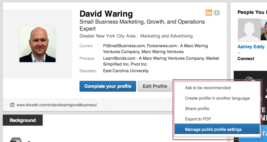 Manage public profile