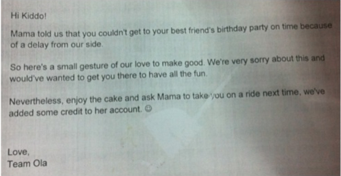 Message from ola to frustrated customer