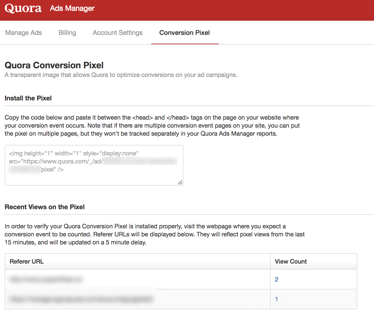 Quora ads conversion pixel