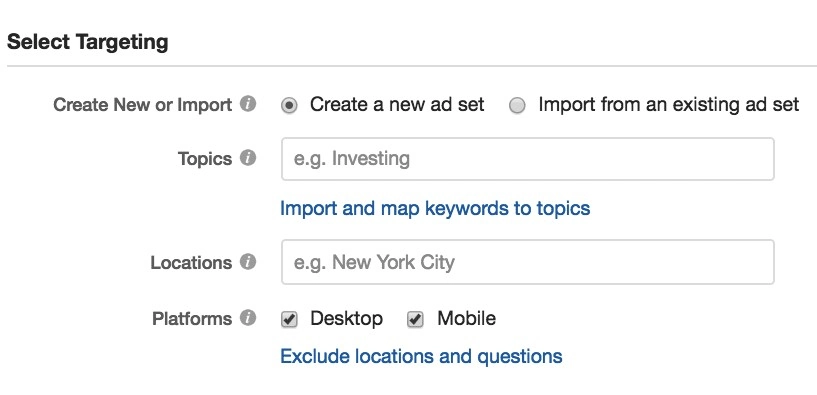 Select targeting on quora ads