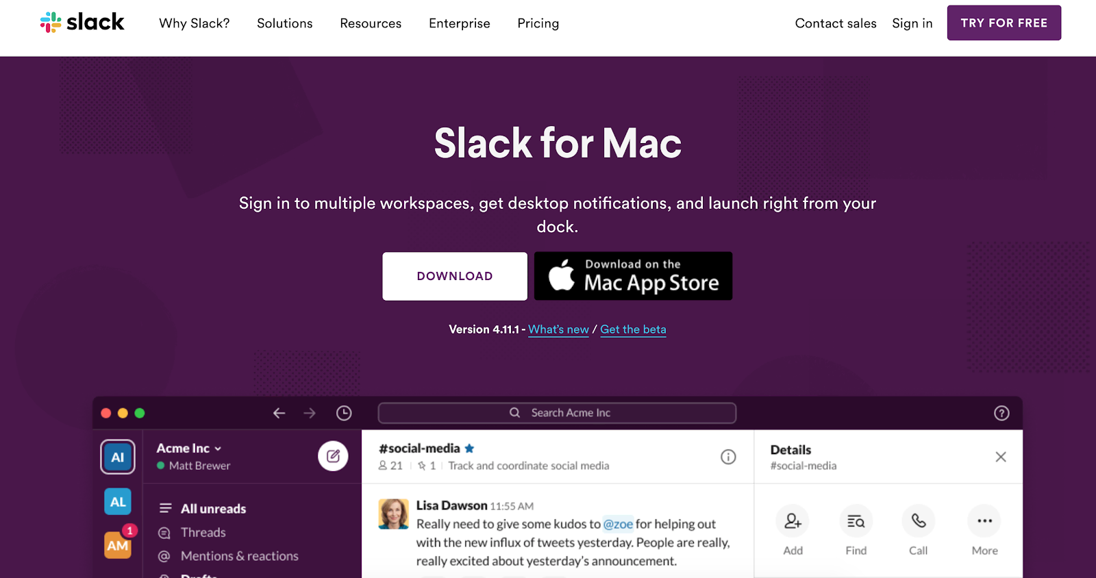 Slack landing page